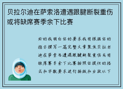 贝拉尔迪在萨索洛遭遇跟腱断裂重伤或将缺席赛季余下比赛 贝拉尔迪在萨索洛遭遇跟腱断裂重伤或将缺席赛季余下比赛