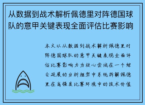 从数据到战术解析佩德里对阵德国球队的意甲关键表现全面评估比赛影响力